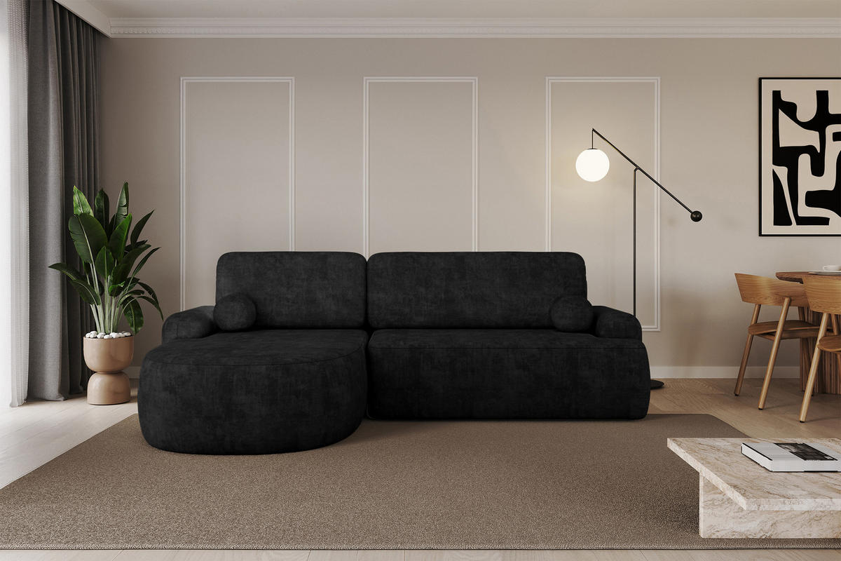 ECKSOFA mit Schlaffunktion und Bettkasten LIRA-L - 264x172x89 Schwarz - Schwarz, Holzwerkstoff/Textil (264/172cm) - ALTDECOR