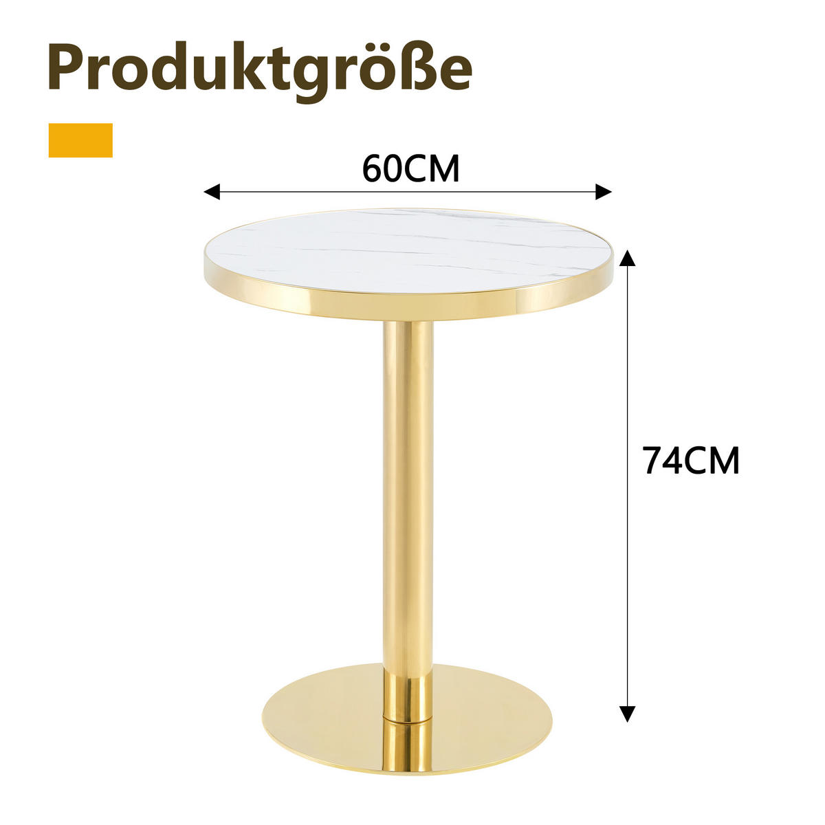 BARTISCH in Weiß|Goldfarben Beistelltisch mit Marmoroptik-Tischplatte und Edelstahlgestell, B60/T60/H74cm - Goldfarben/Weiß, Holzwerkstoff/Metall (60/60/74cm) - STILVORA