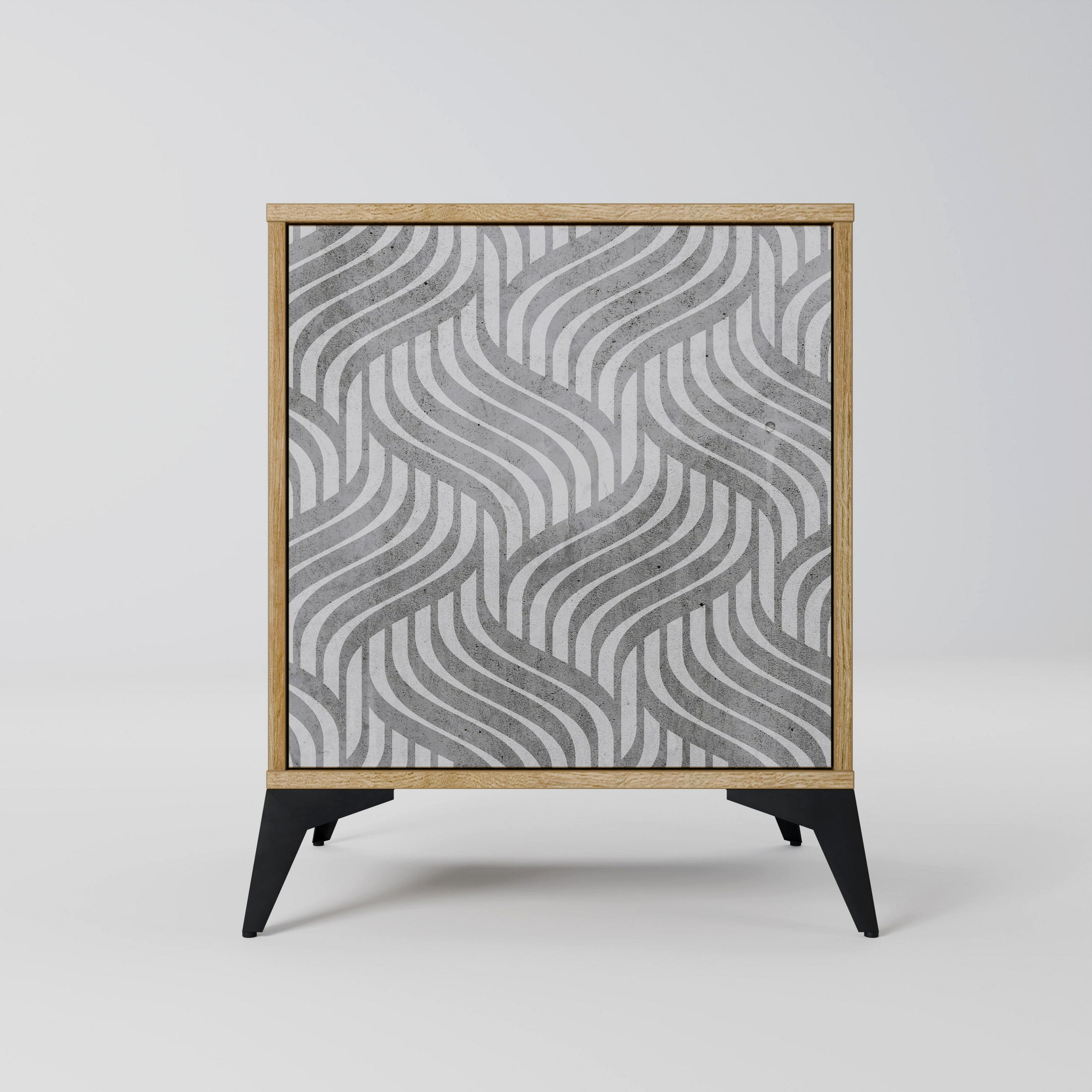 SIDEBOARD CONCRETE MOVEMENT, Eichefarben, 57,5x42x70,5 cm, Schwarze Metall-Sternfüße - Eichefarben/Multicolor, Holzwerkstoff/Metall (57.5/70.5/42cm) - SpaceRebels