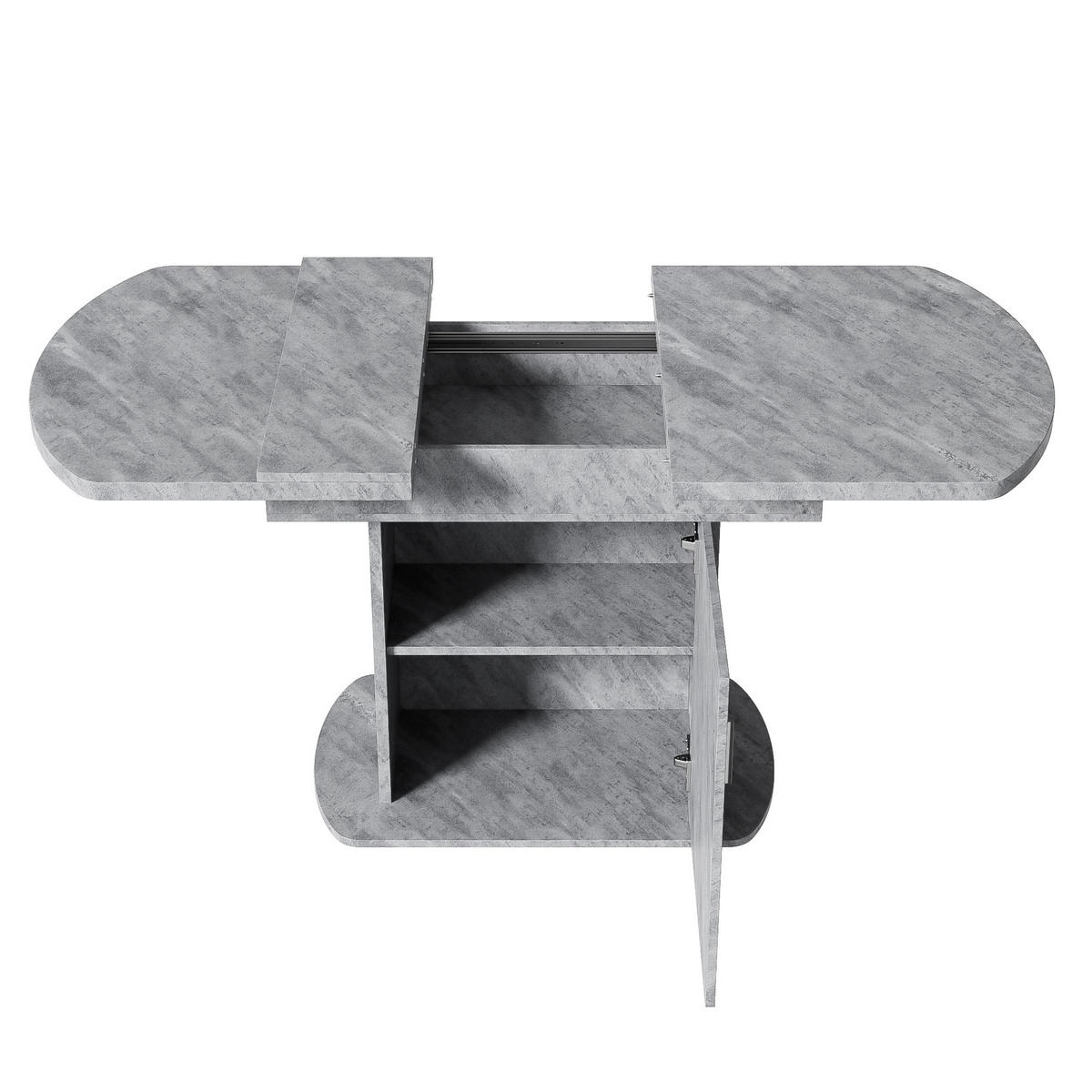 ESSTISCH oval 110/70/75 cm grau mit Stauraum und Metallgriff - Grau, Holzwerkstoff (130/70/75cm) - OKWISH