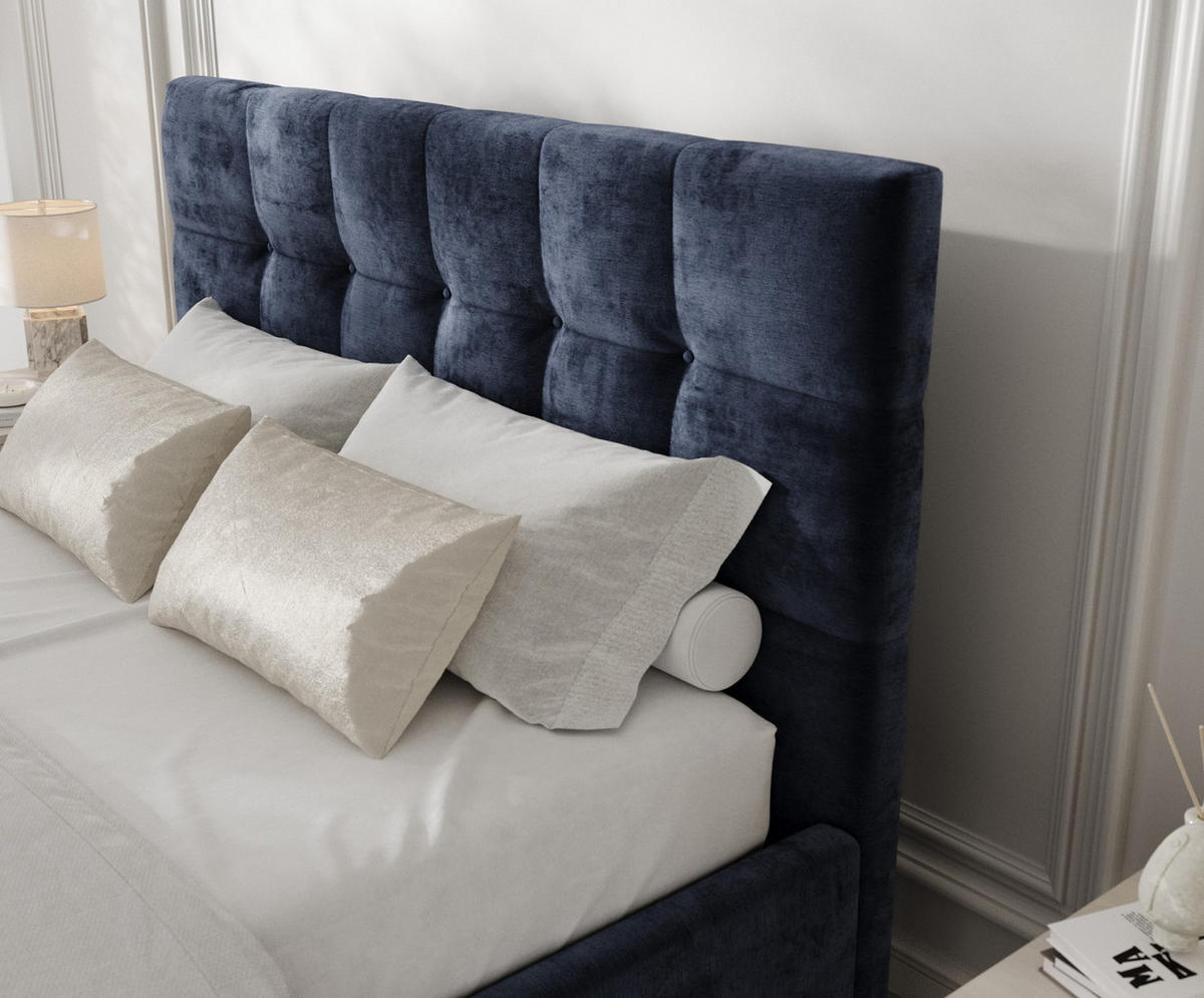 POLSTERBETT Cora 140/200 cm Marineblau im Lotta Stoff - Naturfarben/Dunkelblau, Holz/Holzwerkstoff (140/200cm) - AltaBeds