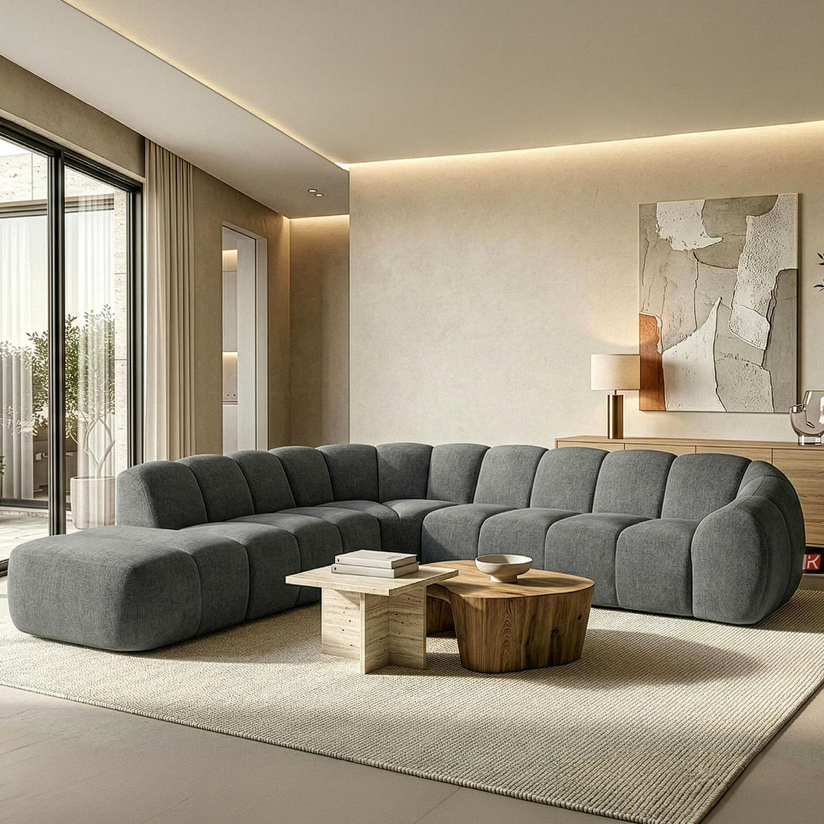 ECKSOFA LINKS FLAVA, Aschgrau - Grau, Holz/Holzwerkstoff (310/314cm) - KONSIMO®