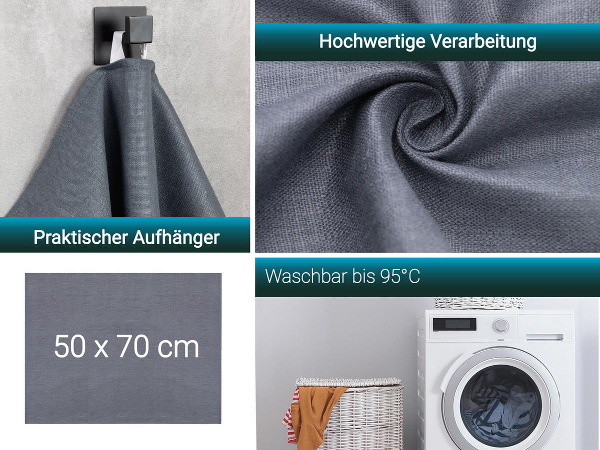 GESCHIRRTÜCHER, 4er-Set, 50x70 cm, 100% Leinen, Grau - Grau, Textil (50/70cm) - Zollner