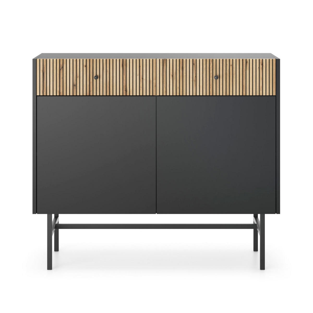 SIDEBOARD Divenos Schwarz / Holzoptik Eiche 104 cm - Eichefarben/Schwarz, Holzwerkstoff/Metall (104.4/89.4/39cm) - Selsey