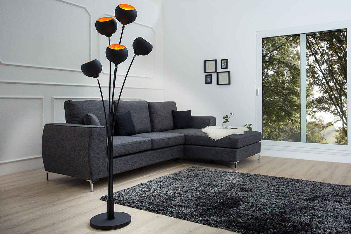 STEHLEUCHTE MAGMA Metall Schwarz 170 cm - Goldfarben/Schwarz, Metall (60/60/170cm) - riess-ambiente
