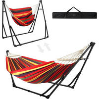 HÄNGEMATTEN- und Hängesessel-Set mit klappbarem Gestell, 2-in-1-Funktion, bis 200 kg belastbar, Schwarz/Rot - Multicolor, Textil (130/2.5/180cm)