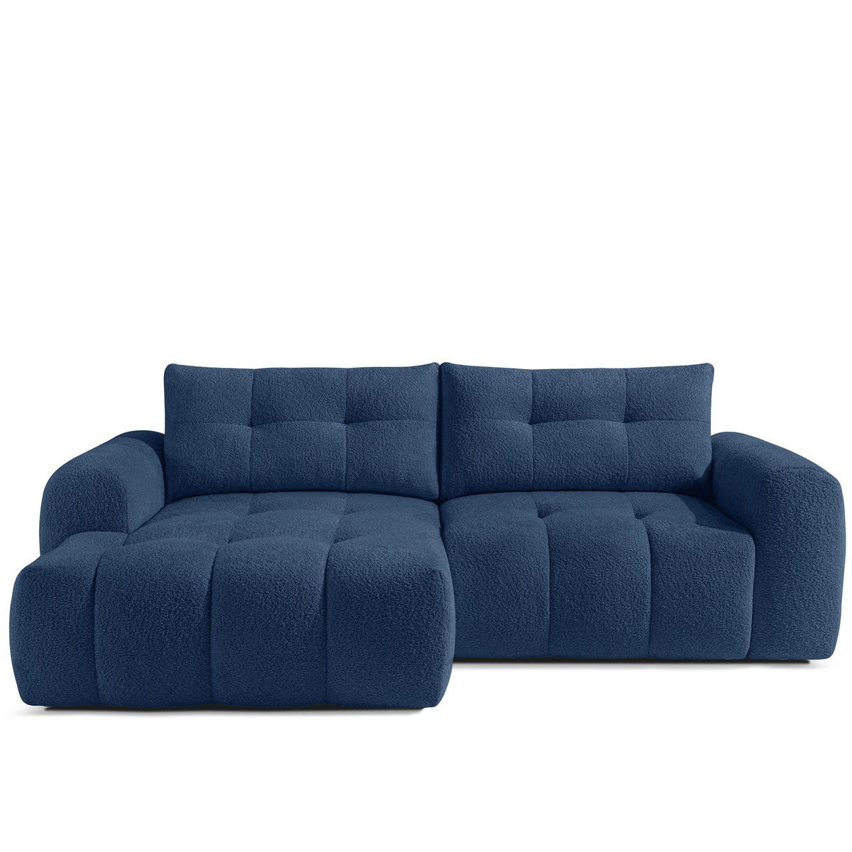 ECKSOFA MIT HOCKER RAVIA, Bouclé, Marineblau - Dunkelblau, Holz/Textil (96/50cm) - KONSIMO®