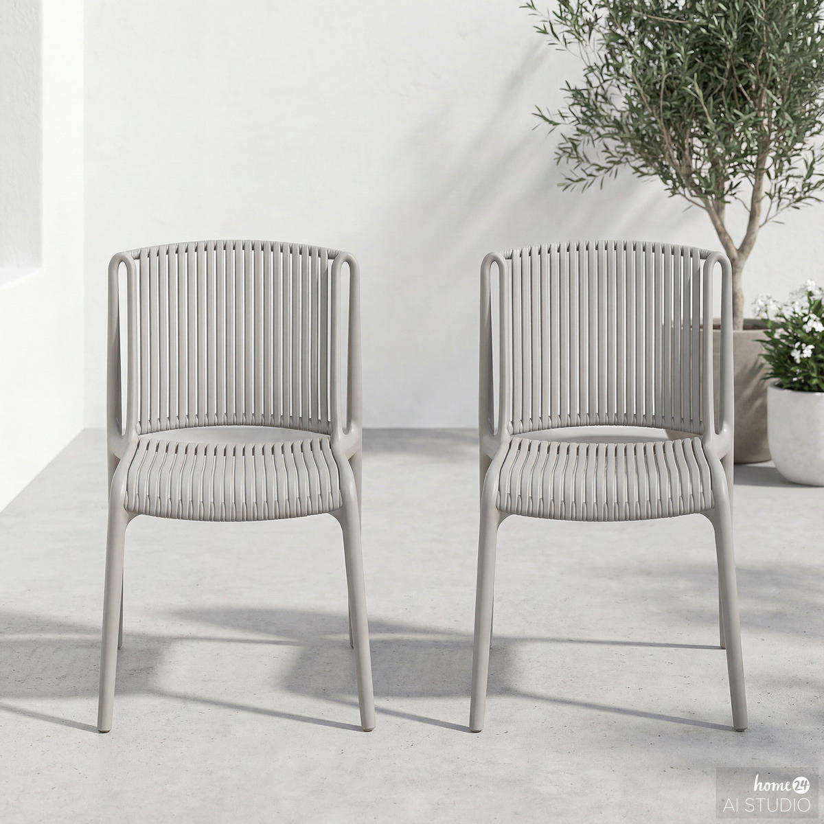 GARTENSTUHL - 2er-Set - Polypropylen - Beige, Kunststoff (53/83/56cm) - home24