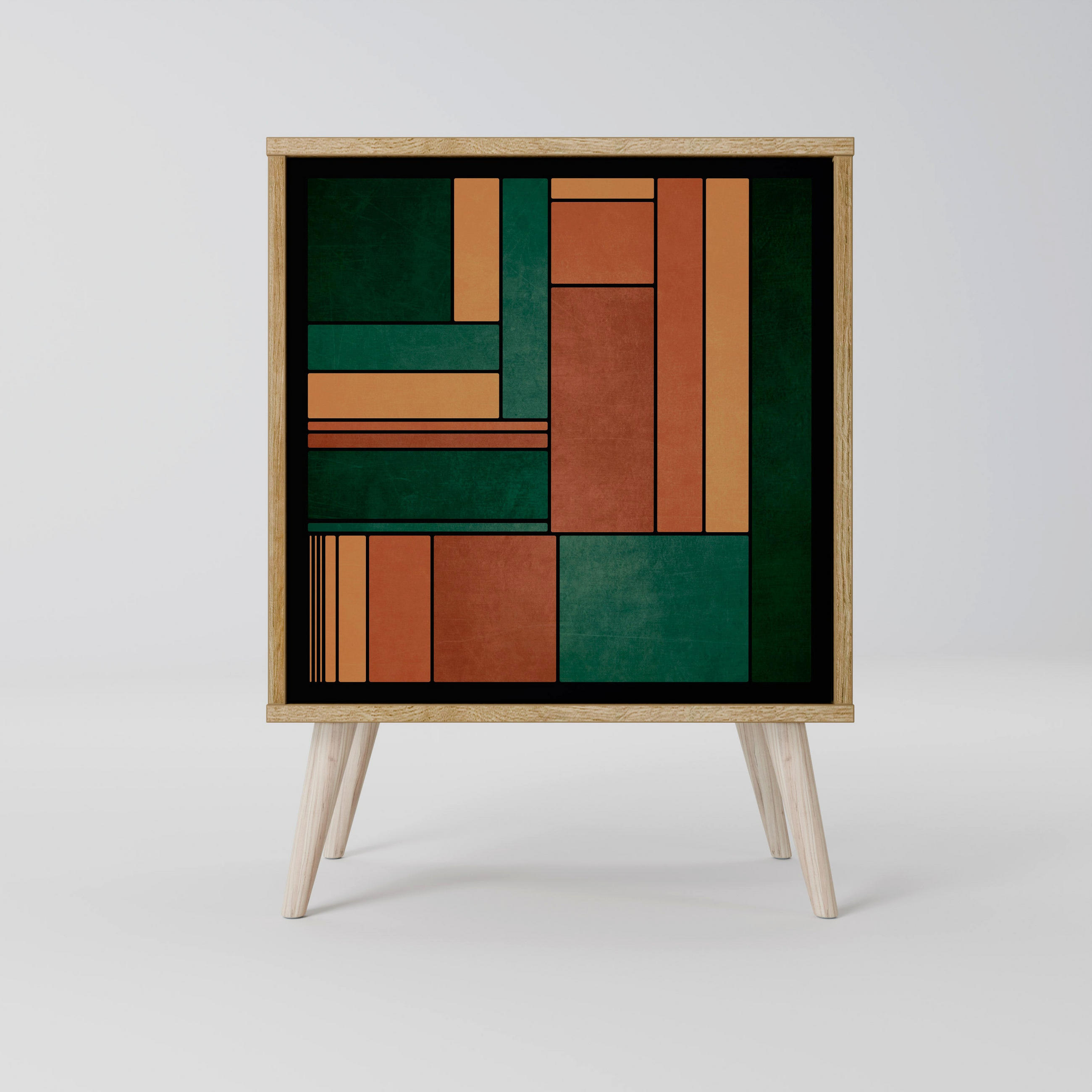 SIDEBOARD EARTHY FIGURES, Eichefarben, 57,5x42x77,5 cm, Schräge Buchenholzfüße - Eichefarben/Buchefarben, Holzwerkstoff/Buchenholz (57.5/77.5/42cm) - SpaceRebels