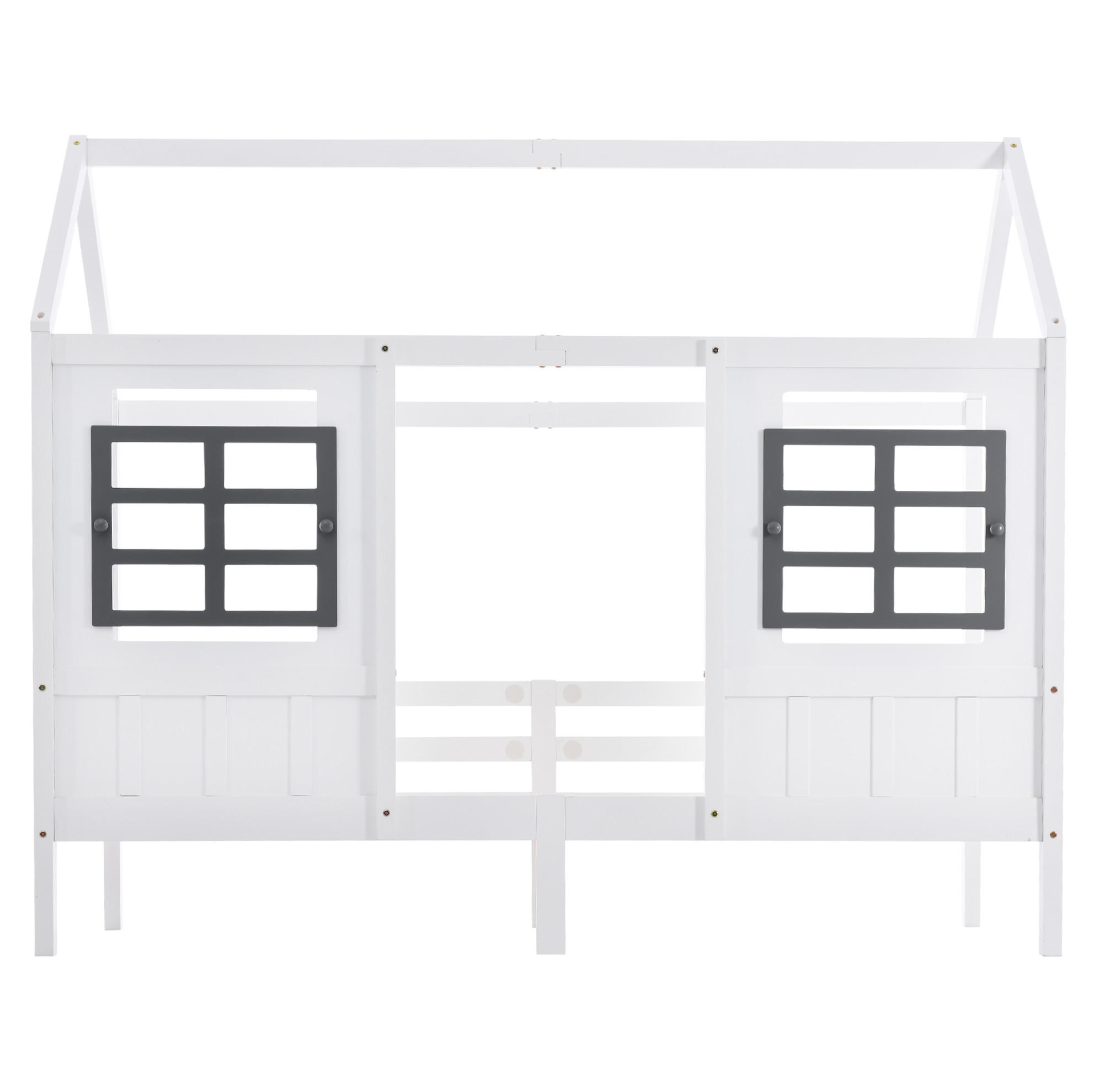 KINDERBETT in Hausform aus Kiefernholz und MDF 90x200 cm Weiß mit 2 Schutzfenstern - Weiß, Holzwerkstoff (90/200cm) - IVMEU