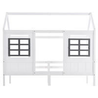 KINDERBETT in Hausform aus Kiefernholz und MDF 90x200 cm Weiß mit 2 Schutzfenstern - Weiß, Holzwerkstoff (90/200cm) - IVMEU
