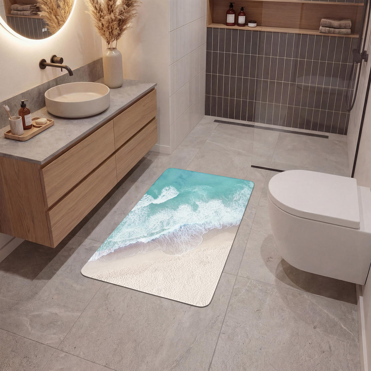 KOUPELNOVÁ PŘEDLOŽKA Pláž - Moře - Příroda - Léto 60x90 cm - tyrkysová, textil/plast (60/90cm) - OnlyWow