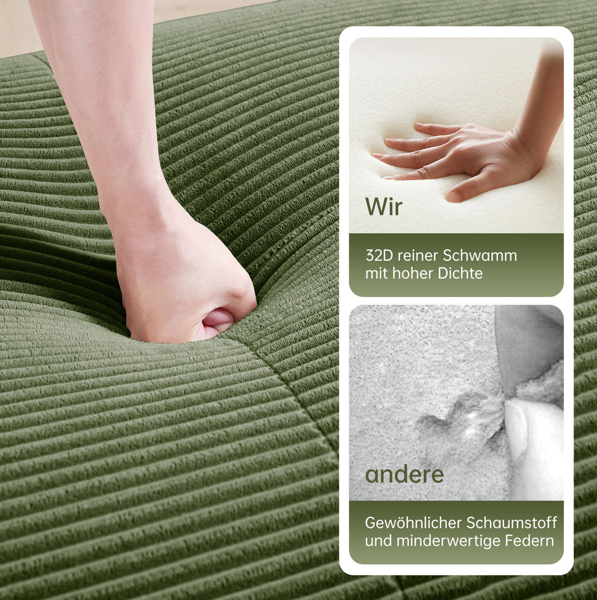 WOHNLANDSCHAFT 298/178/70 cm in Grün aus Cordsamt, modular und ohne Montage - Grün, Textil (178/70/298cm) - Flora Grace
