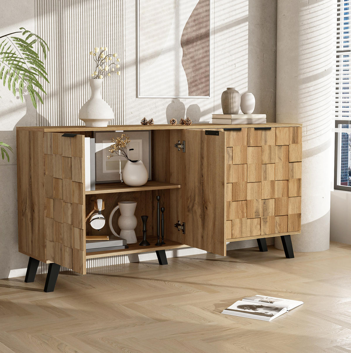 SIDEBOARD mit 4 Türen 160,5 x 35,5 x 78 cm Holzoptik - Hellbraun, Holzwerkstoff (160.5/78/35.5cm) - Meubliv