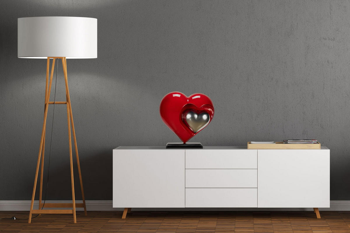 SKULPTUR Rot 47/44 cm - Rot/Silberfarben, Stein (5.8/44/20cm) - KUNSTLOFT