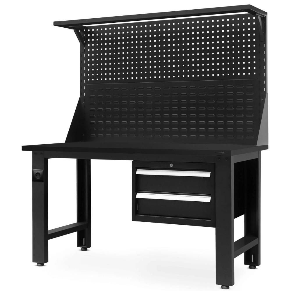 WERKBANK Werkstatt ROBI 170x150x75cm Schwarz Platte Schwarz - Schwarz, Metall (150/170/75cm) - DELUKE