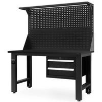 WERKBANK Werkstatt ROBI 170x150x75cm Schwarz Platte Schwarz - Schwarz, Metall (150/170/75cm) - DELUKE