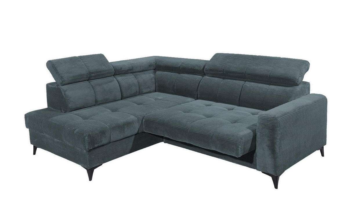 ECKSOFA mit elektronische Sitztiefenverstellung, USB-Anschluss und stilvollem Breitcord-Bezug - Blau, Textil (243/200cm) - ed exciting design