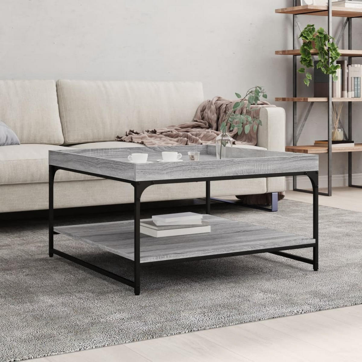 COUCHTISCH Grau Sonoma 80x80x45 cm Holzwerkstoff und Eisen - Grau, Holzwerkstoff (80/80/45cm) - furnicato