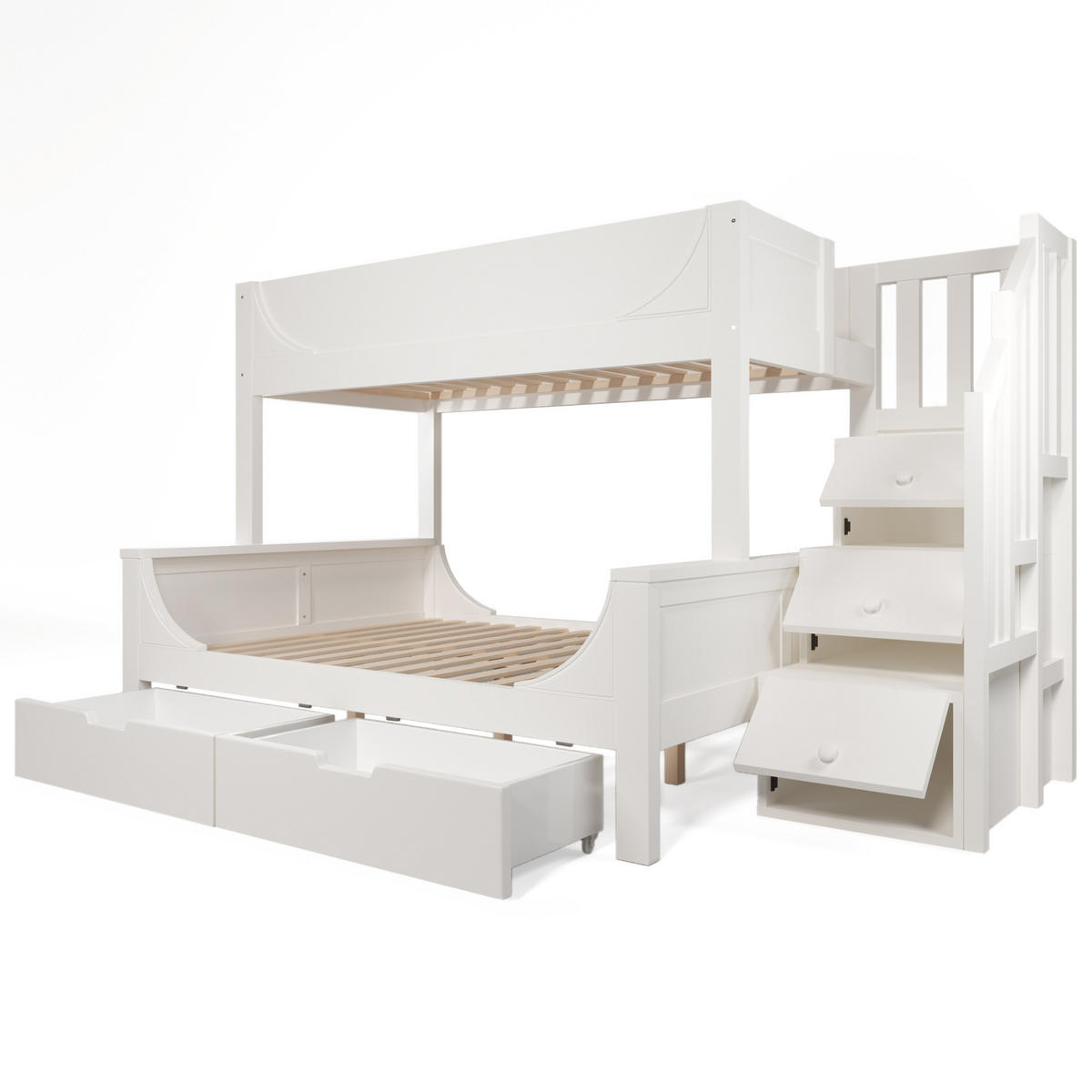 ETAGENBETT 90/140x200 cm aus Massivholz und MDF mit Leiterschrank und Schubladen Weiß - Weiß, Metall (90/200cm) - Modenvie