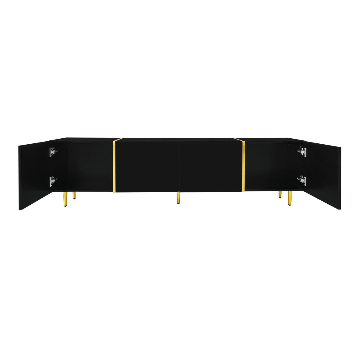 LOWBOARD in Schwarz und Gold Hochglanz-TV-Schrank mit 4 Türen für Wohnzimmer, B170/T35/H46 cm - Goldfarben/Schwarz, Holzwerkstoff/Metall (170/46/35cm) - STILVORA