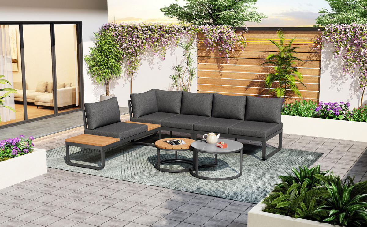 GARTENMÖBEL-SET 5-tlg. mit 2 Tischen Eisen Grey - Grau, Metall - Beauniv