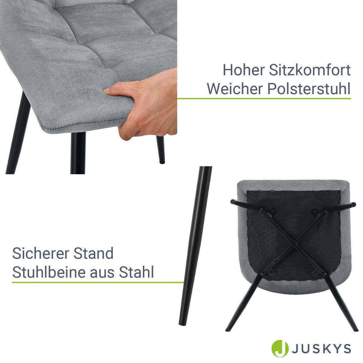 ESSZIMMERSTUHL Blanca Samt hellgrau (4er-Set) - Hellgrau, Textil (46/90/61cm) - Juskys