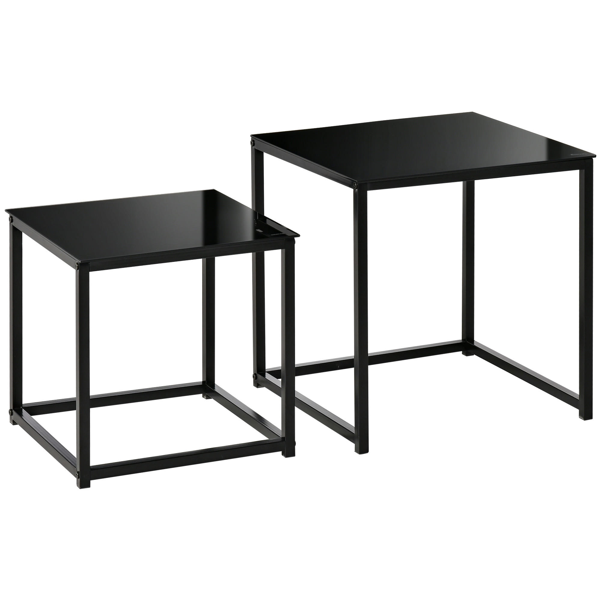 BEISTELLTISCH-SET, Stahl, Glas, Schwarz - Schwarz, Metall (50/50/52cm) - HOMCOM