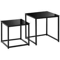 BEISTELLTISCH-SET, Stahl, Glas, Schwarz - Schwarz, Metall (50/50/52cm) - HOMCOM
