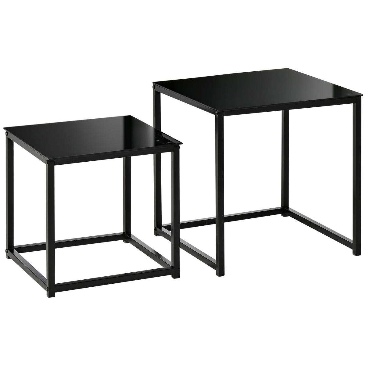 BEISTELLTISCH-SET, Stahl, Glas, Schwarz - Schwarz, Metall (50/50/52cm) - HOMCOM