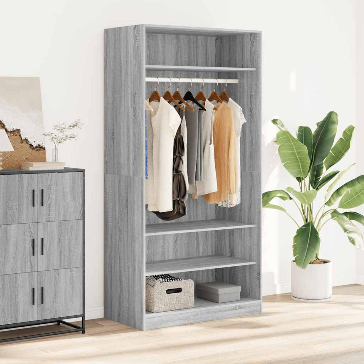 KLEIDERSCHRANK GRAU SONOMA 100X50X200 CM HOLZWERKSTOFF - Grau, Holz (50/200/100cm) - vidaXL