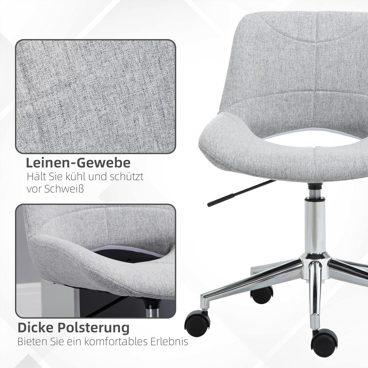 BÜROSTUHL, PC Stuhl, Metall, Hellgrau - Hellgrau, Kunststoff (56.5/73/49cm) - HOMCOM