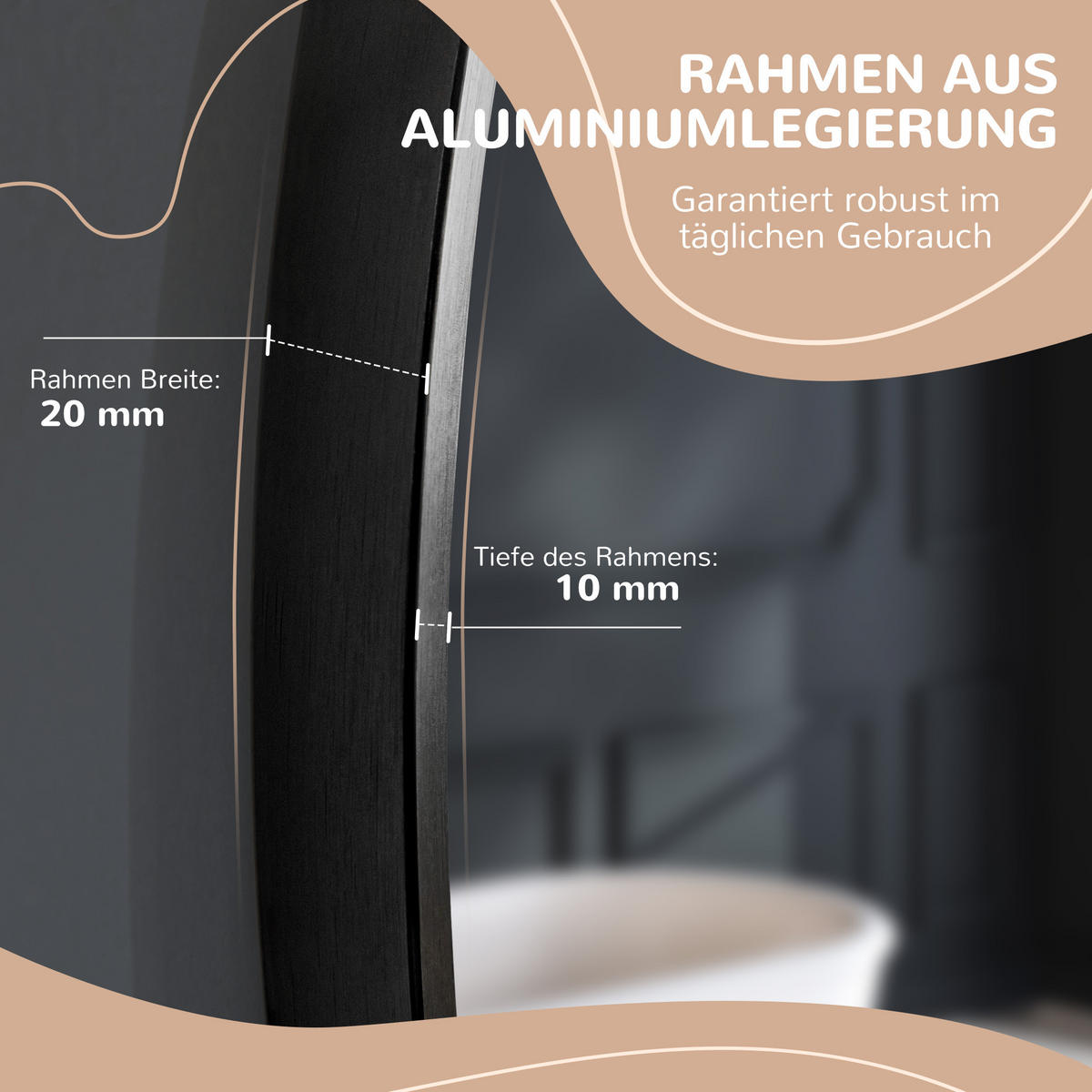 BADSPIEGEL, Runder Spiegel, Ø50 cm Wandspiegel, Schwarz - Schwarz, Glas (50/50/2cm) - Kleankin