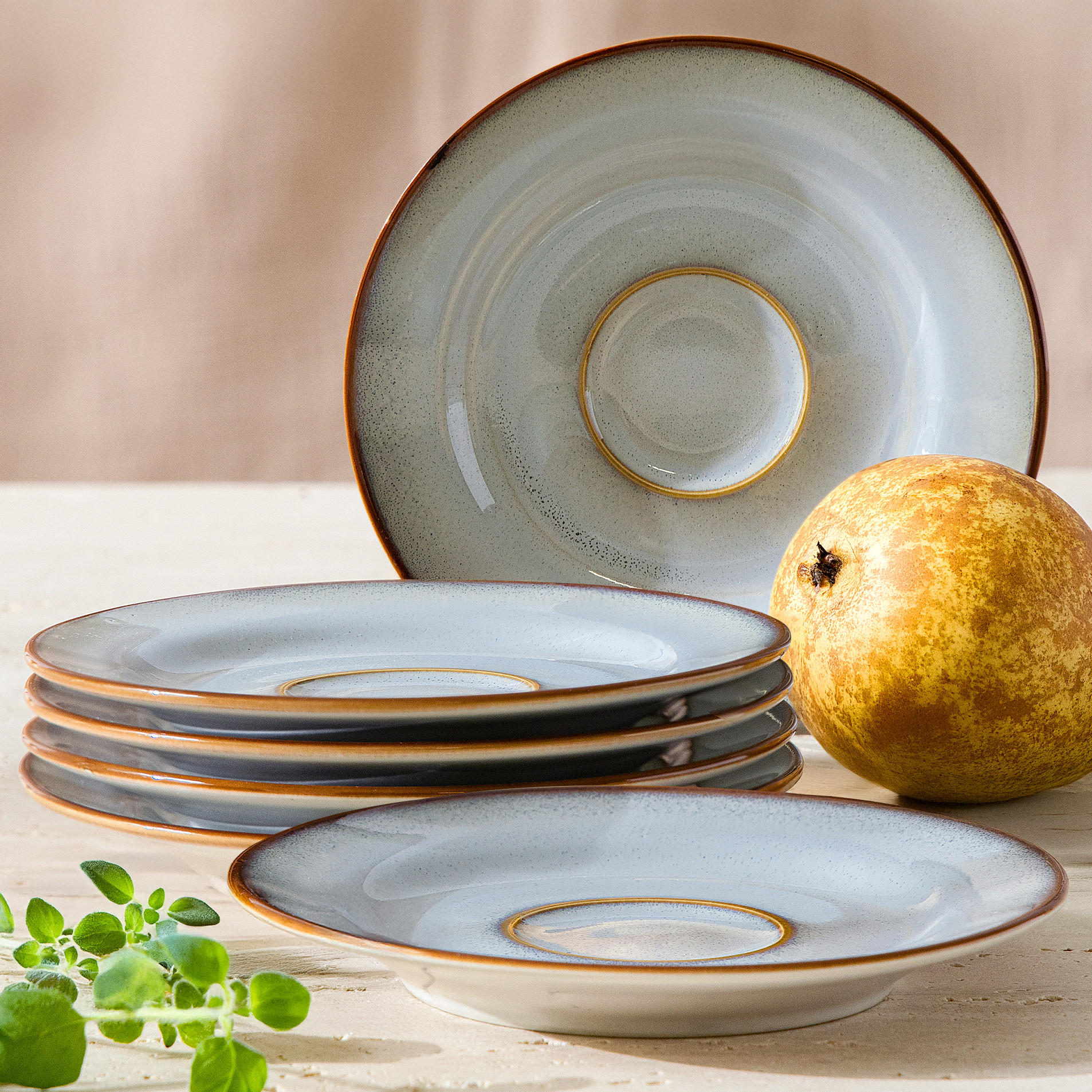 Thumbnail - Ritzenhoff Breker Untertassen-Set, Blaugrau, Keramik, Oval, Kaffee & Tee, Tassen, Untertassen