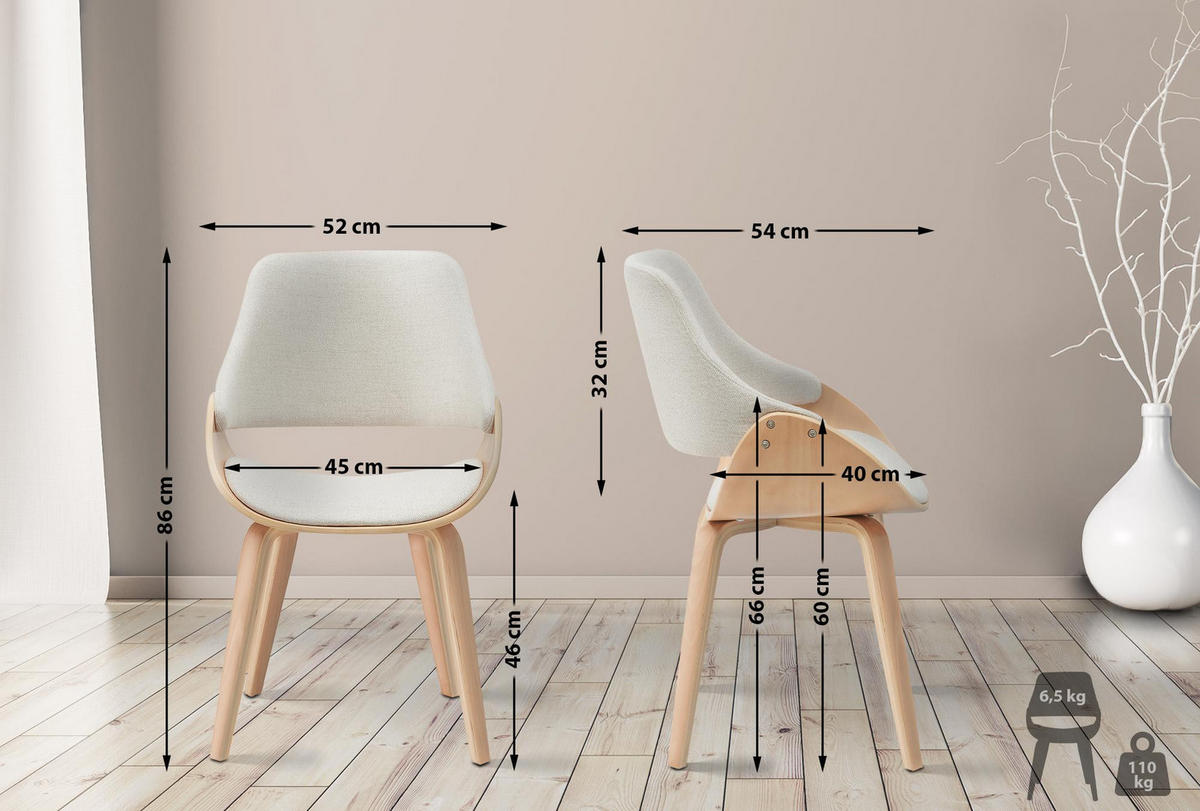 ESSZIMMERSTUHL Stoff Natura/Creme - Eukalyptusholzfarben/Walnussfarben, Holz/Textil (52/86/54cm) - CLP