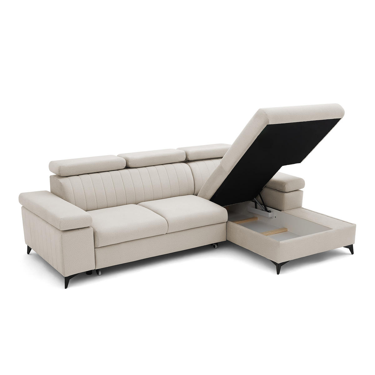 ECKSOFA FELIX L Rechts mit Schlaffunktion Velours Creme - Creme/Schwarz, Holz/Textil (176/257cm) - Muffo