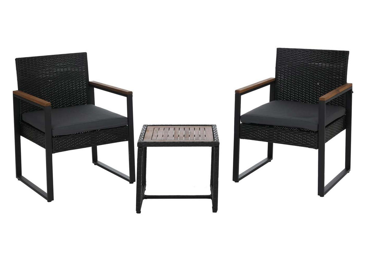 LOUNGE-SET Garten 2x Stuhl Schwarz Polster Grau - Schwarz, Metall - PROREGAL