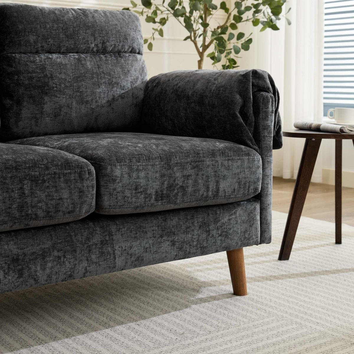 2-SITZER SOFA Chenille Schwarz - Schwarz, Holzwerkstoff/Textil (70/85/124cm) - WISHDOR