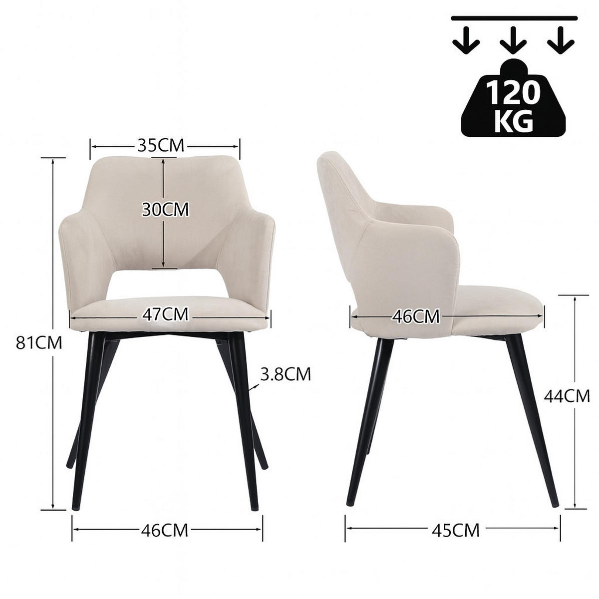 ESSZIMMERSTUHL in Eisen Webstoff - Beige, Metall (45/81/46cm) - Meubles Cosy