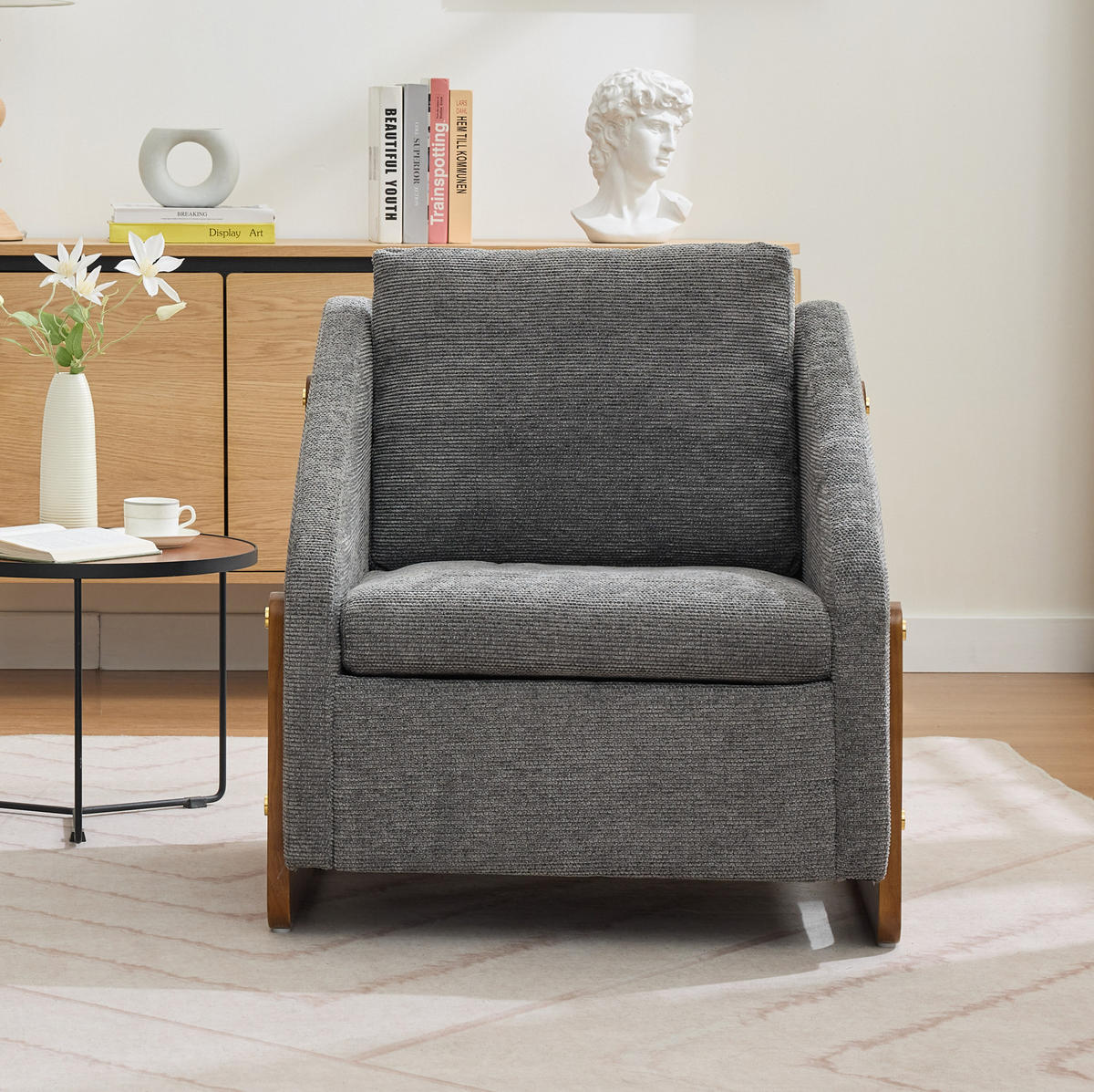 SESSEL mit Chenillebezug und Holzarmlehnen 73.5/73.5/73.5 cm Grau - Grau, Textil (73.5/73.5/73.5cm) - Redom