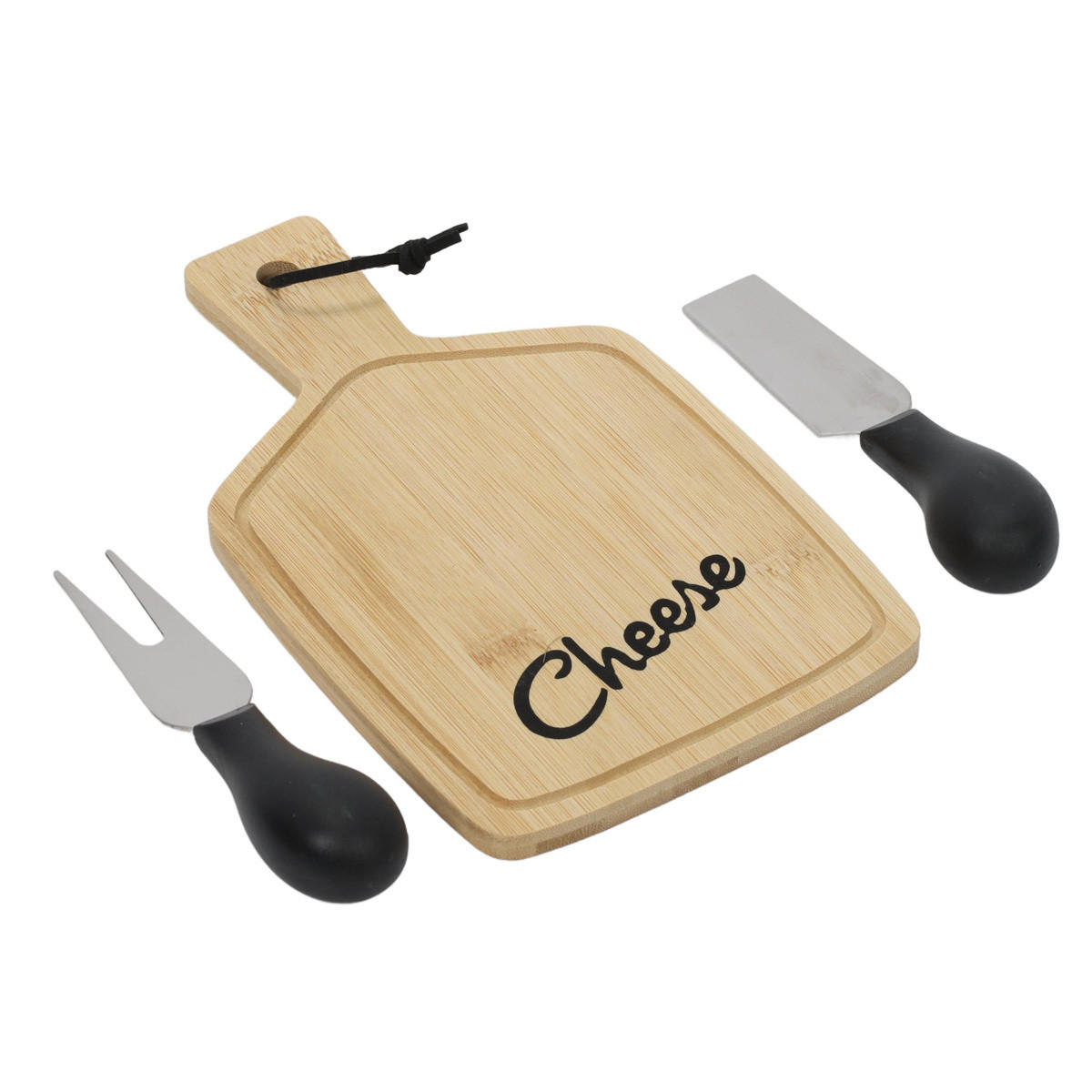 SERVIERBRETT für Käse und Schinken mit 2 Messern 23,5/22,5/2,5 cm - Braun, Naturmaterialien (22.5/23.5cm) - Excellent Houseware