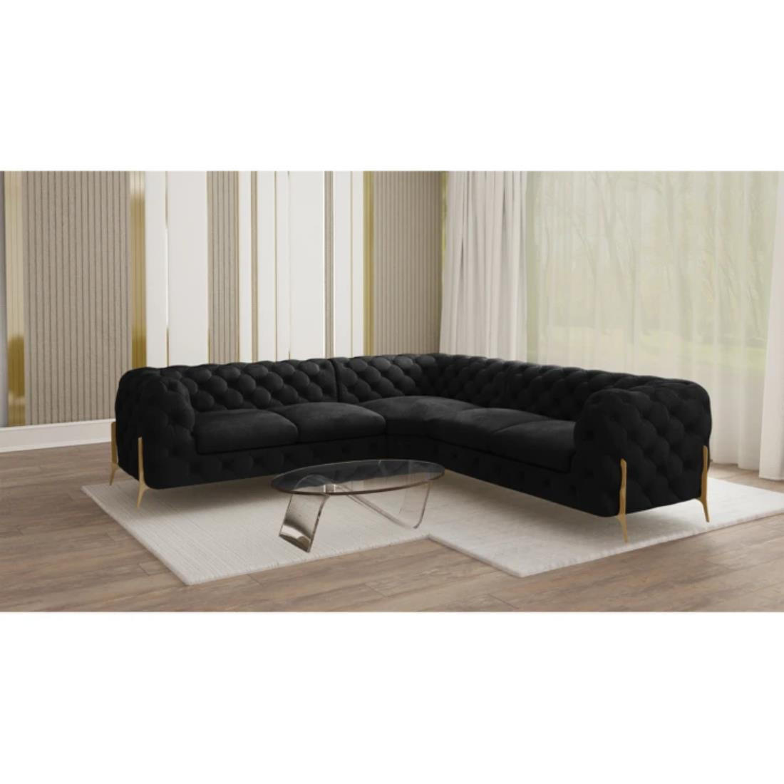 ECKSOFA Chesterfield Lexi Schwarz Samt - Goldfarben/Schwarz, Holz/Textil (264/264cm) - S-Style Möbel