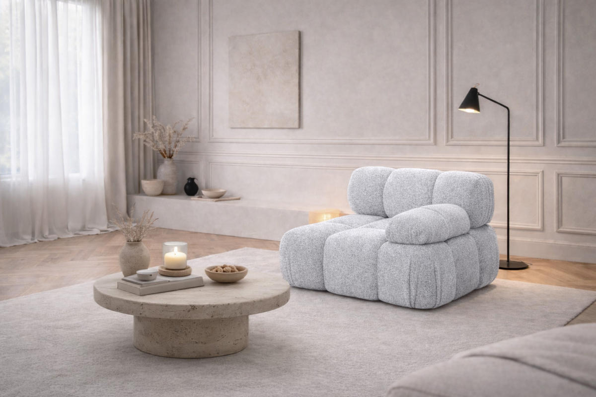 MODUL Seitlich, Für Modulares System, Stoff Abriamo, Hellgrau, Rechts, Selia - Hellgrau, Holz (95/70/95cm) - Kaiser Möbel