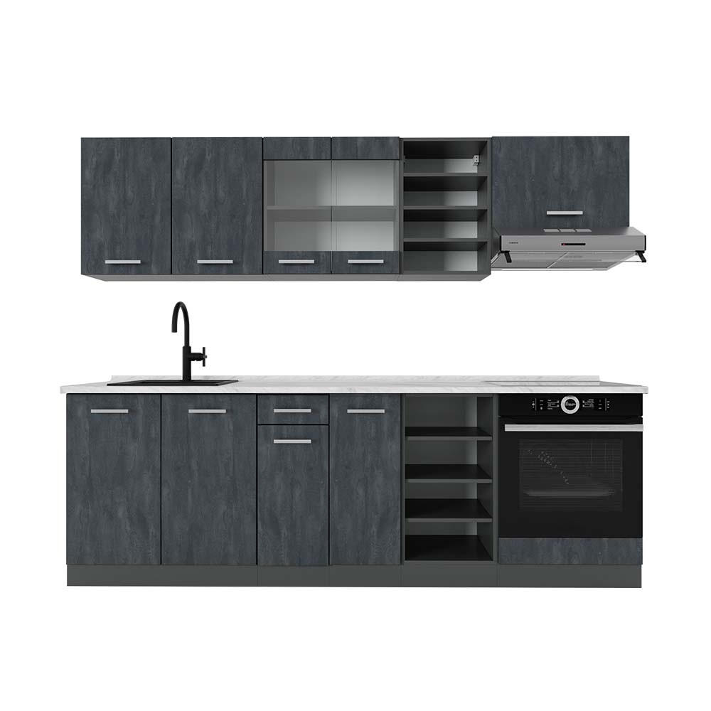 KÜCHENZEILE R-Line Schwarz Beton/Anthrazit 240 cm AP Marmor - Anthrazit/Schwarz, Holzwerkstoff (240/206.8/60cm) - Vicco
