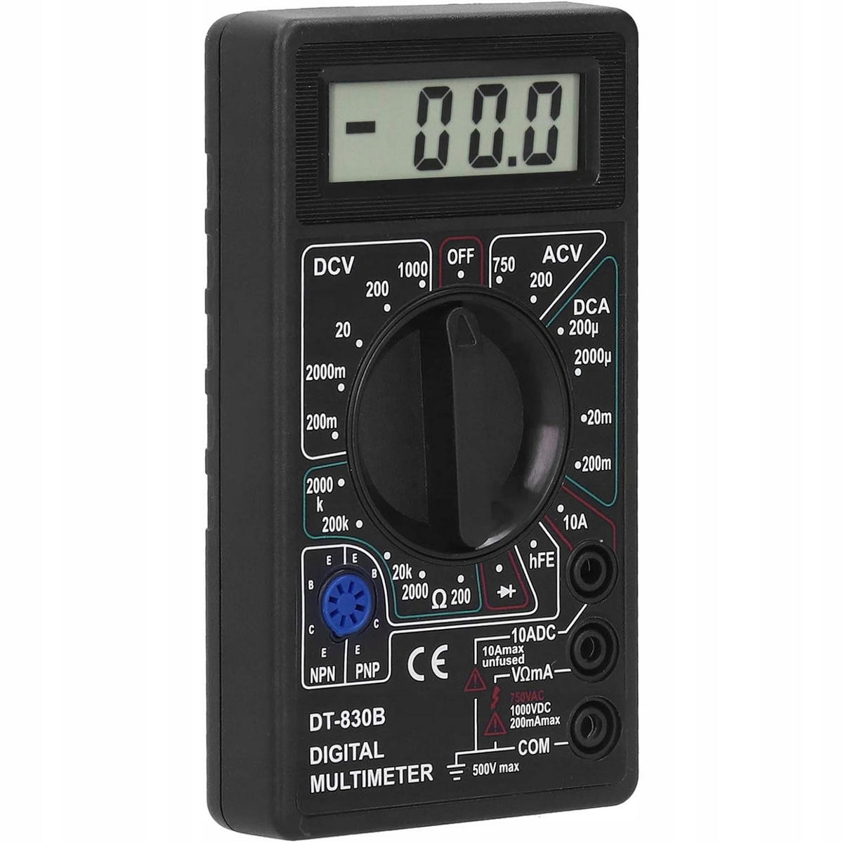 MULTIMETER DT-830B - Mini digital, LCD, DC 0-1000 V, AC 200-750 V, DC 0-10 A, 0-2 MΩ, Dioden- und Transistortest - Multicolor, Kunststoff/Metall (10/10/10cm)