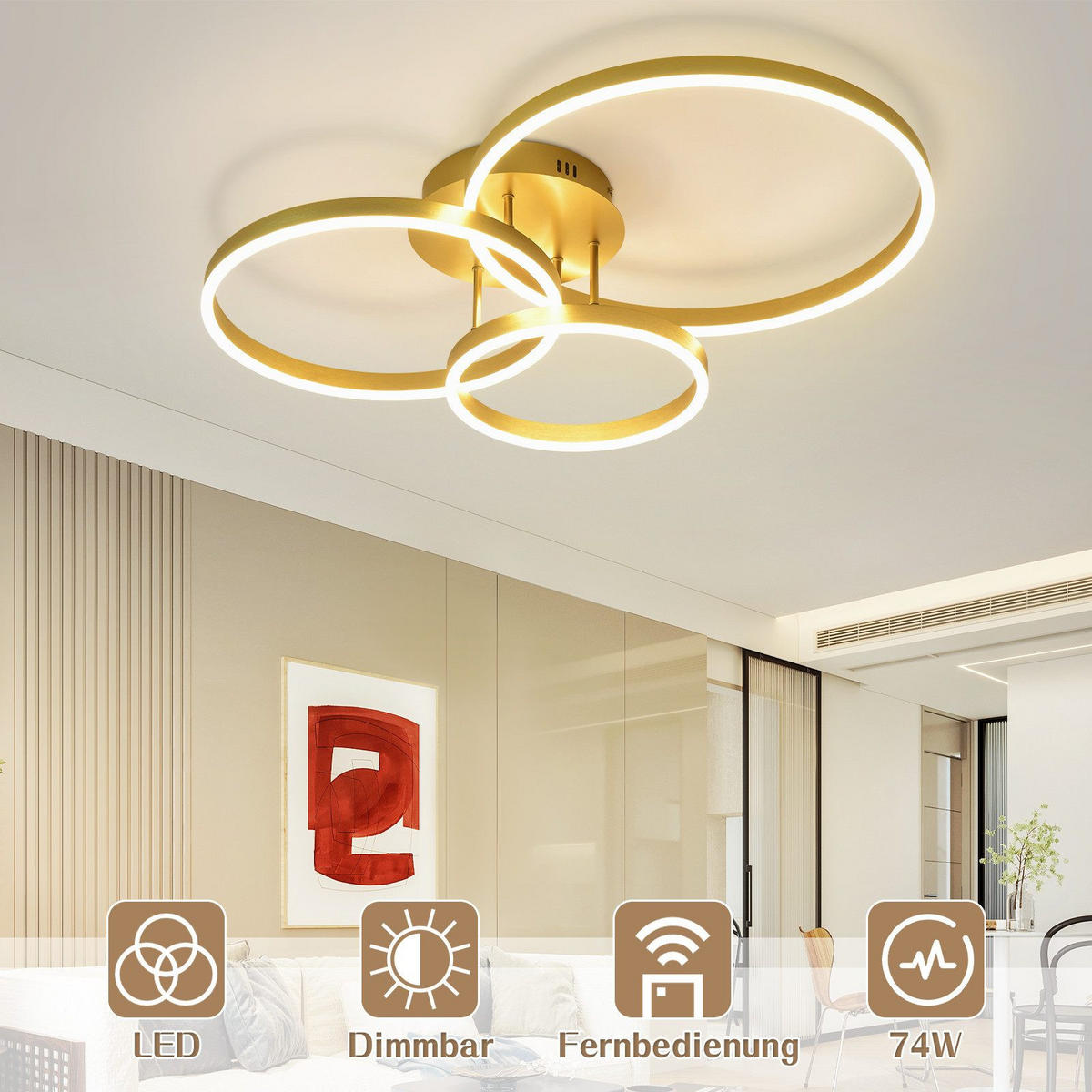 LED-DECKENLEUCHTE Macchia 58/82/24cm - Goldfarben, Metall (82/58/24cm) - Nettlife