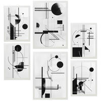 POSTER Set Mit 6 Bauhaus Schwarz Weiß Linien & Formen A3 & A4 Weißer Rahmen - Weiß, Papier (29/3cm) - Nacnic