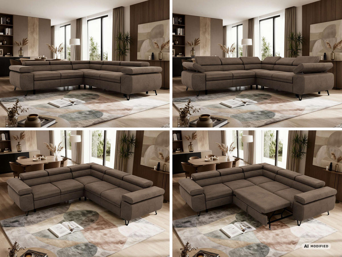 ECKSOFA QUADRO L - Braun Velvet - Links Seite - Schwarz/Braun, Textil/Metall (269/269cm) - MKS