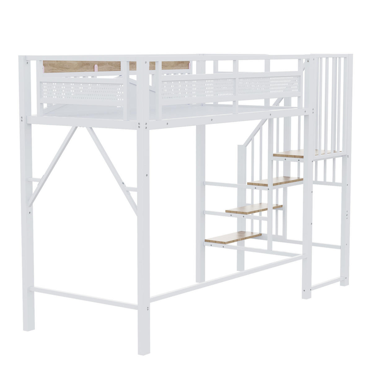 HOCHBETT 90/200 cm mit Sicherheitsleiter, Stauraum und Fenster-Schutzgitter, Weiß - Weiß, Metall (90/200cm) - Redom
