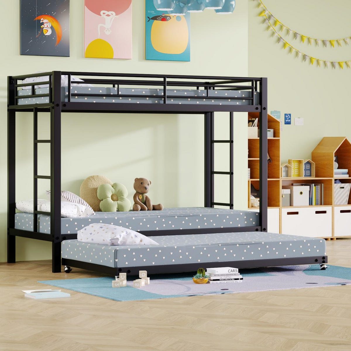 ETAGENBETT 90x200cm mit Ausziehbett in Schwarz - Schwarz, Metall (90/200cm) - KOMHTOM